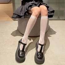 Lace Butterfly Bow with water jade a little white soft sister Lolita calf socks dark JK long cylinder sock