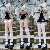 White bowknot velvet calf socks jk mid-tube black Lolita summer thin girl over-the-knee black silk half tube