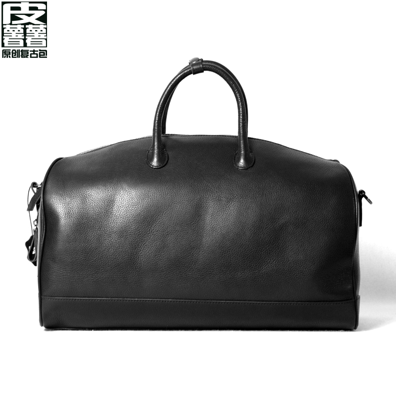 Pishushu Genuine Leather Men's Simple Travel Bag, Large Capacity First-Layer Cowhide Business Trip Hand Luggage Bag, Travel Bag