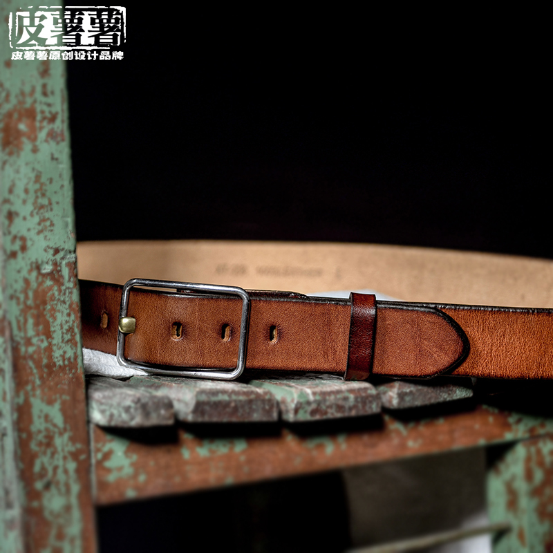 Men's steel - steel - pin - pin belt thickened head - coated cow - leather belt American retro - male casual pants