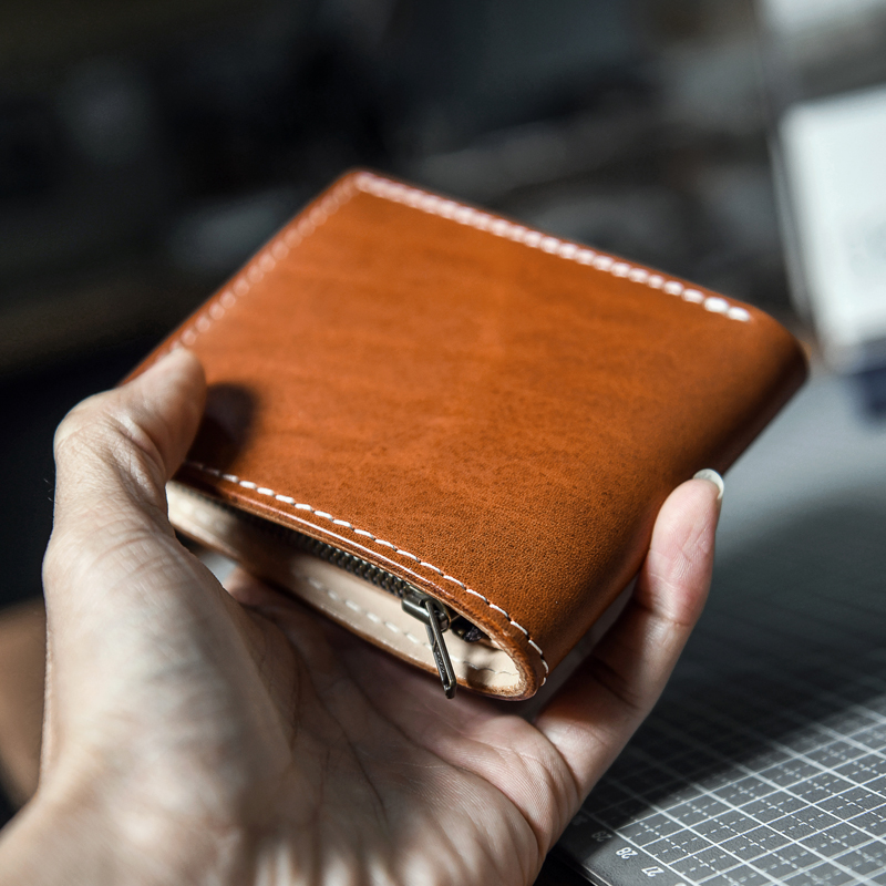 Plant Tanning Cow Leather Handmade Leather Clips Small Crowddesign Genuine Leather Short Clip Men Handmade Genuine Leather Wallet Brief Cross Section