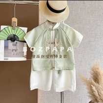 Boys fake two-piece shirt suit 2024 new national trend Chinese style buckle Chinese style male baby versatile fashionable summer style