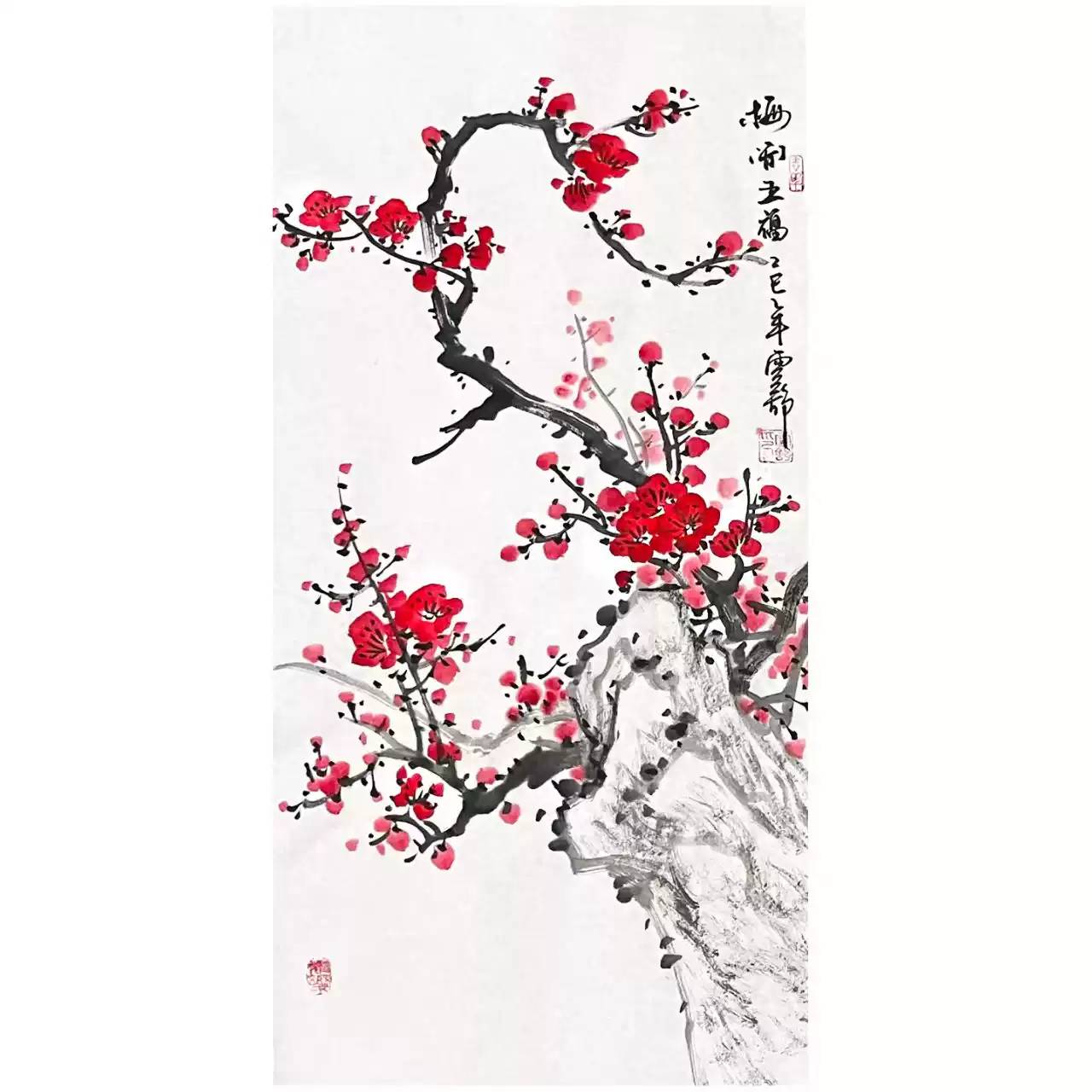 純手繪中國畫梅花畫芯作品花鳥水墨畫卷軸掛畫字畫真跡實木框裝裱-淘寶