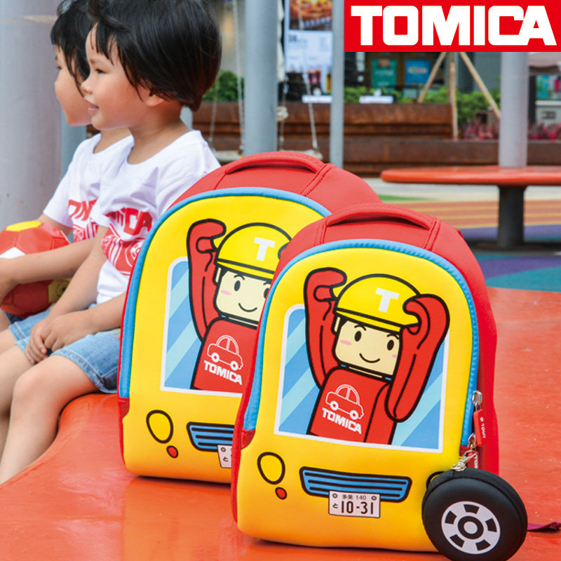 TOMY Domeka boys and girls gift kindergarten schoolbag diving cloth cartoon car 2-6 years old shoulder light backpack