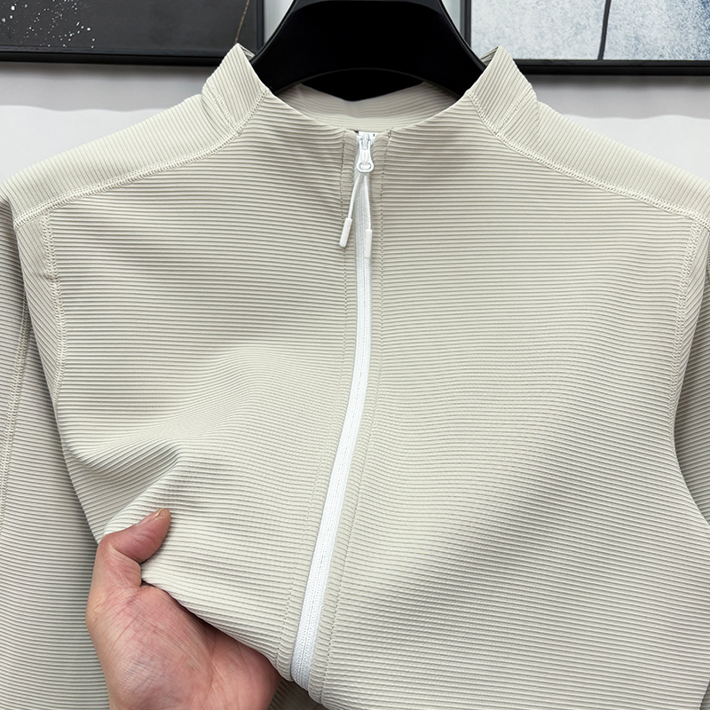 Spring Lightweight Outdoor Gradient Pattern Long-Sleeve T-Shirt for Men and Women, Couple Style Woven Zipper Stand-Up Collar Jacket