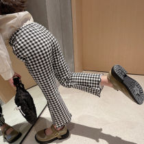 Girls leggings spring and autumn outer wear pants childrens spring clothes 2022 new foreign style childrens baby plaid flared pants