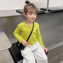 Girls long-sleeved t-shirt cardigan spring and autumn childrens spring clothing Western-style bottoming shirt childrens clothing baby girl fashionable top