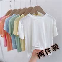 Childrens mask T-shirt solid color round neck short sleeve summer thin section loose boys and girls bottoming shirt baby modal top
