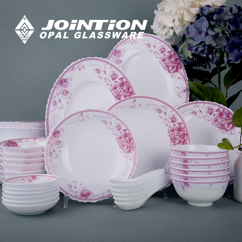 Fortune Flower Series Jiancheng Jade Crystal Glass Porcelain Household White Jade Glass Tableware Heat Resistant Lead-Free Cadmium-Free Microwave Safe