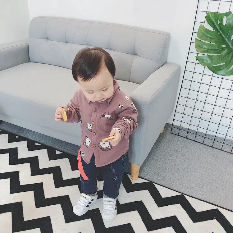 Áo sơ mi nhung cho bé cộng với quần áo mùa thu đông cho nam phiên bản mới của Hàn Quốc về áo sơ mi trẻ em của Hoa Kỳ áo bé gái