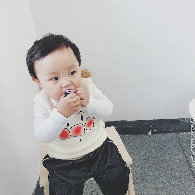 Áo sơ mi trẻ em mùa thu đông cho bé sơ mi và quần nhung dày cho bé - Áo ghi lê áo gile lông mẹ và bé