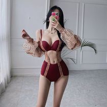 Dudu point Han Shang Korea ins South Korea long sleeve sexy hollow one-piece swimsuit female summer small chest gathering hot spring swimsuit