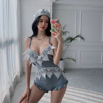 Dudu point Han Shang Net red Korean ins fairy fan one-piece swimsuit female summer conservative cover belly thin hot spring swimsuit