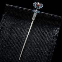 Auspicious Ruyi] Chinese antique S925 silver South agate Hanfu headdress retro plate hairpin female temperament hairpin