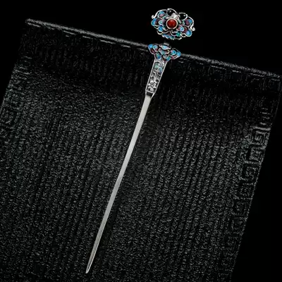 Auspicious Ruyi] Chinese ancient style S925 silver south red agate Hanfu headdress retro plate hairpin feminine temperament hairpin