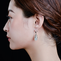 Jiaojiao Magnolia] Hetian Jade S925 silver earrings female Chinese style earrings temperament long retro ethnic earrings