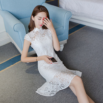 SNICYKER Qipao Improved Version With Dress Skirt Woman 2022 Summer New Retro Display Slim Sexy Lace Dress