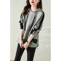 SNICYKER grey Even cap sweatshirt female spring autumn 2022 new loose casual 100 lap long sleeves splicing blouses