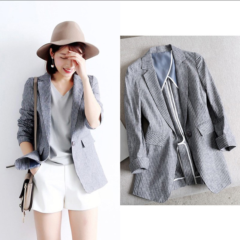 SNICYKER small suit jacket women's 2021 autumn new casual short striped slim linen top