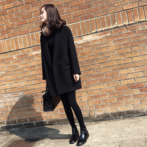 New high-end black suit coat girl light wind little short double-sided cashmere coat in autumn winter