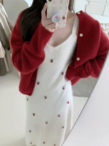 SNICYKER red sweater Xiaoxiang Baian Lunar New Year Festive Spring Festive Spring New Womens Clothing Knitted Dress