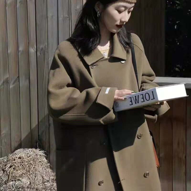 SNICYKER 2022 early spring new women's Korean version of high-end double-sided cashmere coat Hepburn woolen coat