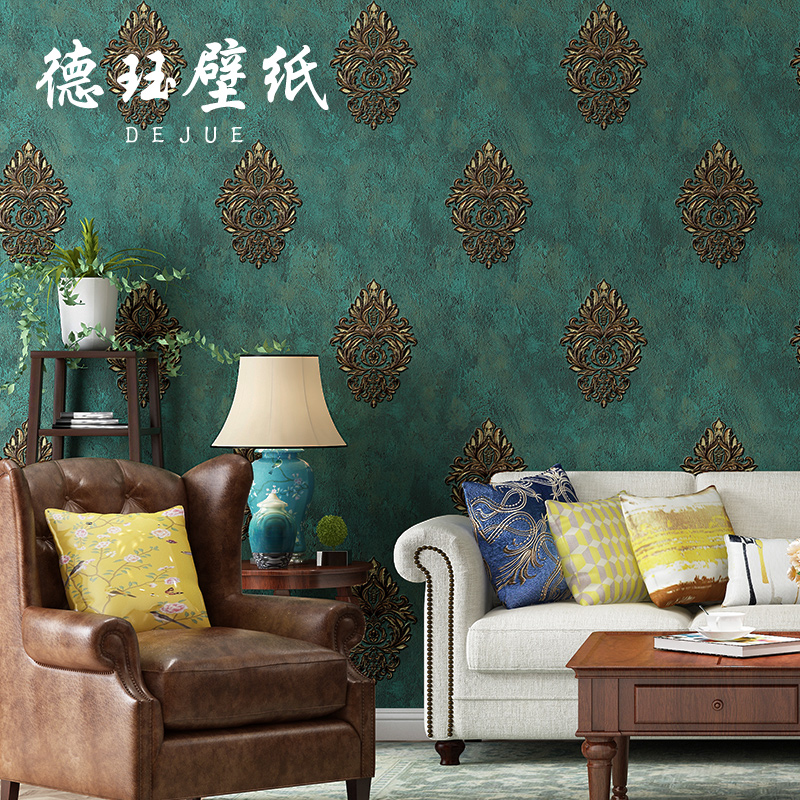 American retro ink green wallpaper European style 3D Cubic Damascus Luxurious Living Room Background Wall Paper Bedroom Light Lavish