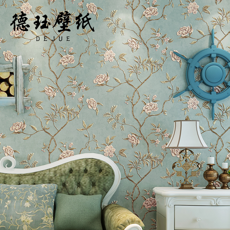 Retro American Wallpaper Field Flowers Birds Unwoven Fabric Light Lavish Living Room Bedroom Background Wall Eurostyle Wall Paper Flowers Luxury