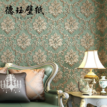 European 3D three-dimensional luxury non-woven Damascus wallpaper light luxury living room bedroom TV background wallpaper Green