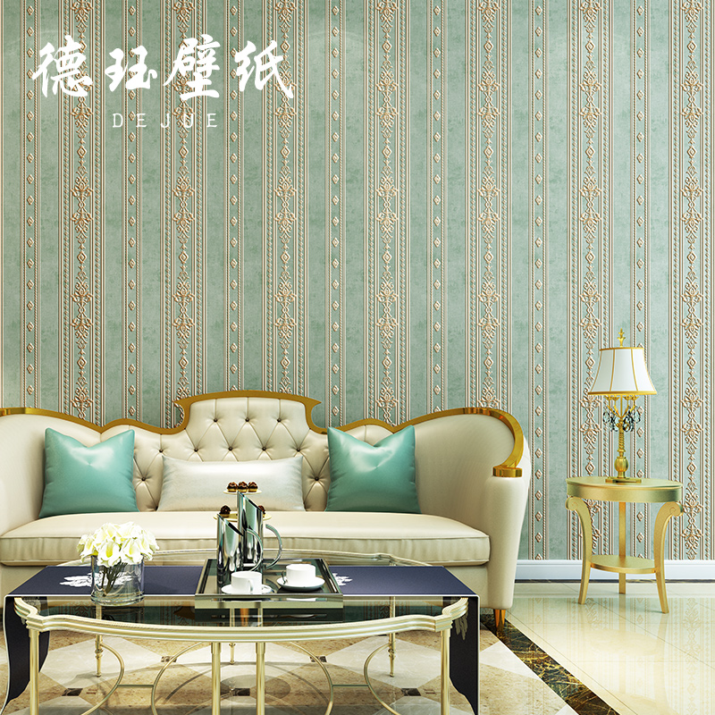 De Jue Eurostyle Wall Paper Relief Extravagant Bedroom Living Room Living Room Background Wall Unwoven Green Striped Wallpaper 2021 New