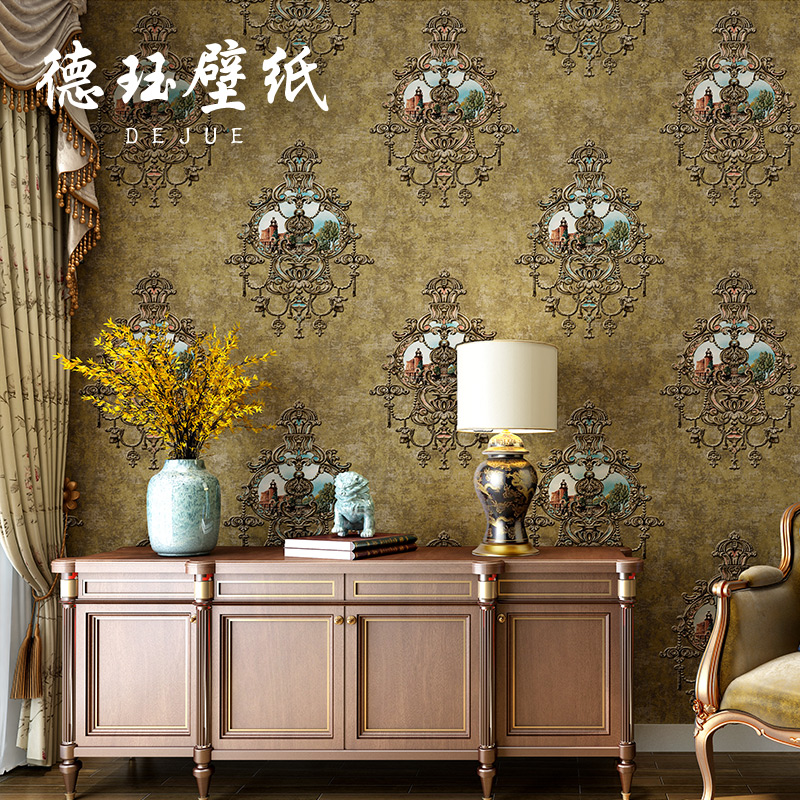Eurostyle Wallpaper Unwoven Fabrics Lavish Relief Retro American Wallpaper Living Room TV Background Wall Bedroom 2021 new