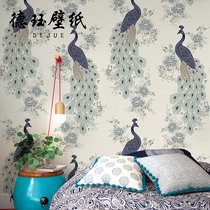 New Chinese wallpaper classical Chinese style blue peacock wallpaper living room bedroom sofa TV background embroidery antique