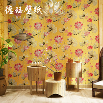 New Chinese embroidery Lotus lotus leaf wallpaper ink painting TV background wall living room bedroom non-woven wallpaper