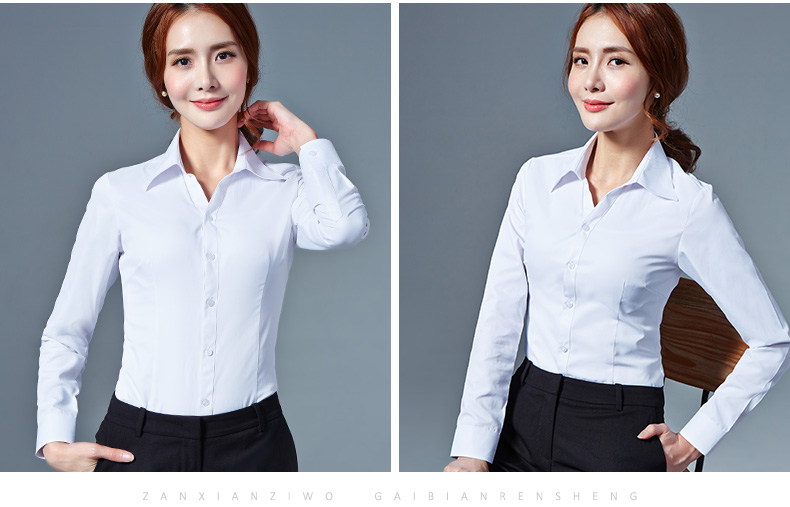 Mùa thu dài tay áo sơ mi nữ công nhân chuyên nghiệp slim body V-Cổ ol đi lại ánh sáng áo sơ mi màu hồng của phụ nữ đáy áo twill kiểu áo sơ mi đẹp
