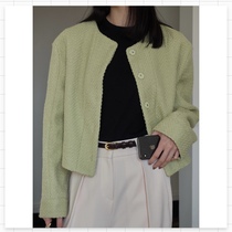 IMMLS French retro temperament exquisite classic small fragrance woven jacquard short jacket green black spot