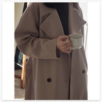 (FARM) double-breasted jacket loose belt straight tube classic slim long windbreaker Lotus black spot