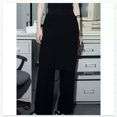 IMMLS 2021 summer new product niche design loose black straight lace-up culottes thin and thin spot