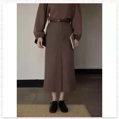IMMLS new uniform size solid color brown high waist straight skirt skirt commuter retro thin temperament wild