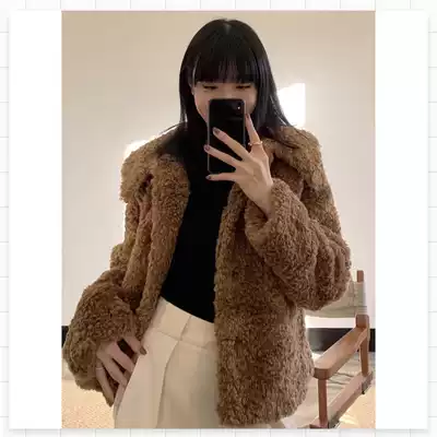 IMMLS teddy bear short lazy imitation wool lingge cotton jacket niche lapel button design