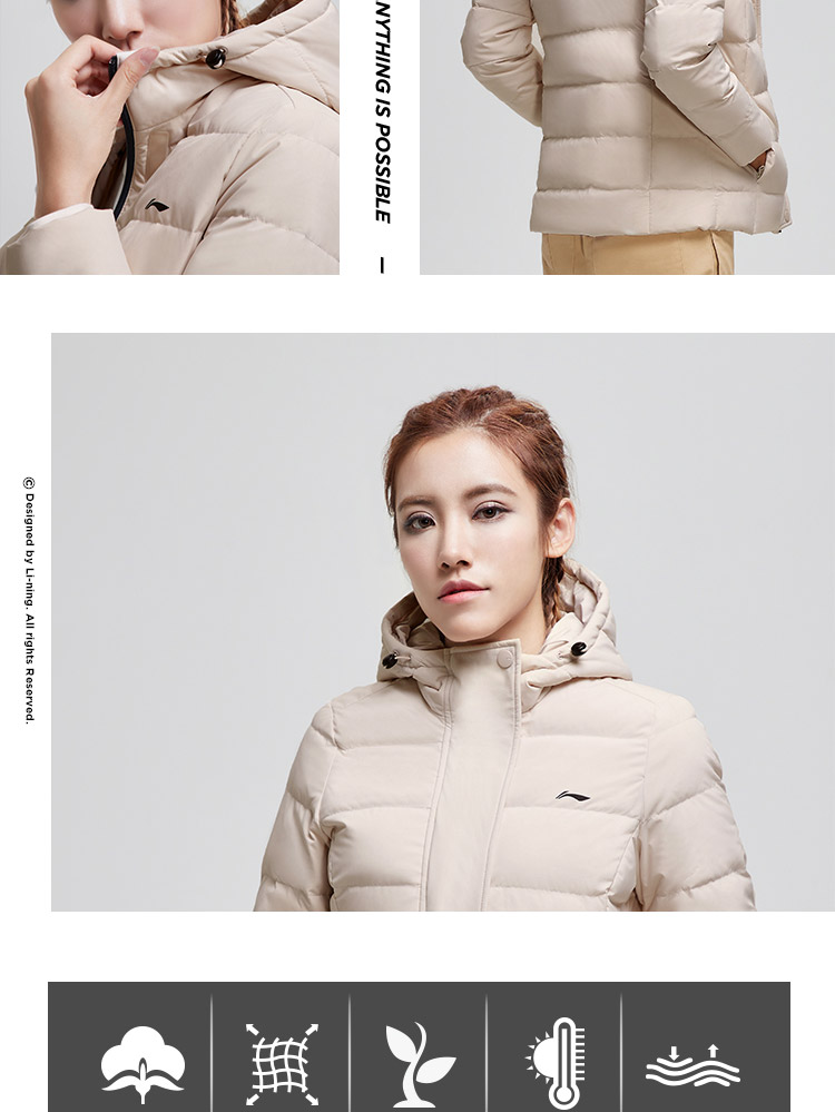 Li Ning xuống áo khoác nữ 2018 mới đào tạo đoạn ngắn ấm áp và áo chống thấm nước trùm đầu Quần áo thể thao mùa đông mỏng áo khoác lông vũ uniqlo