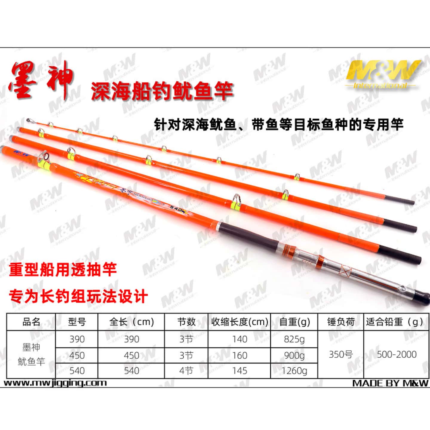 深海ボート釣りイカロッドホワイトベルトフィッシュロッドM＆Wエメルダモシェン350 5.4m 4.5m電動ボートロッド