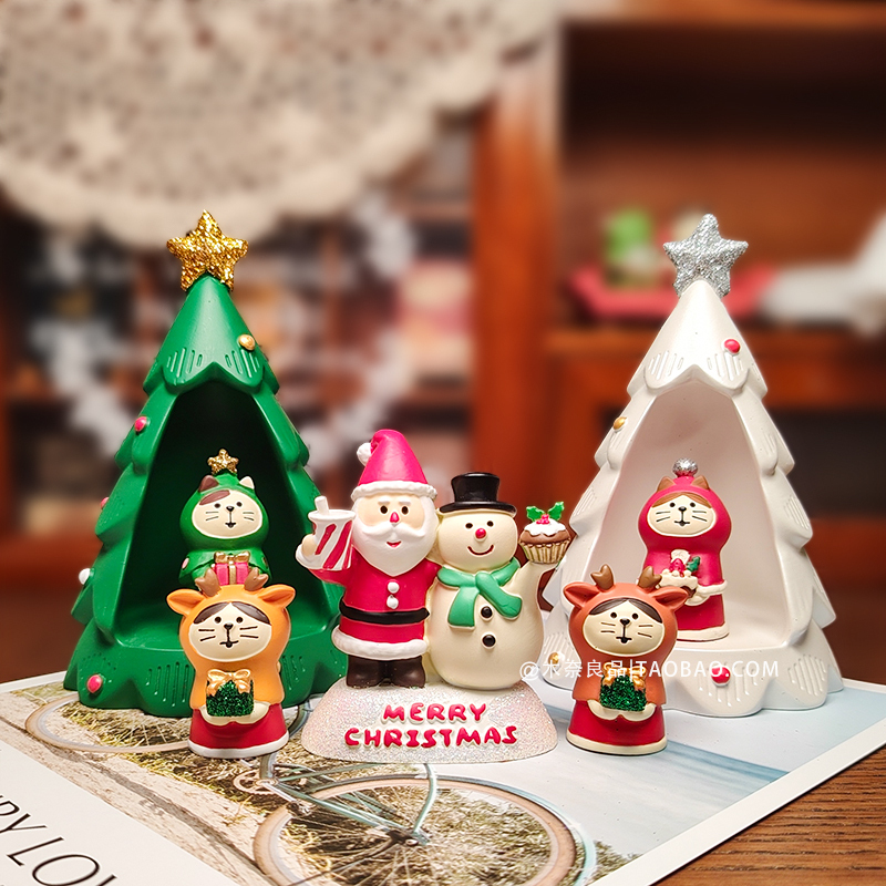 Merry Christmas Christmas Tree Cabin Cat Santa Claus Reindeer Desktop Decoration Ornament Gift