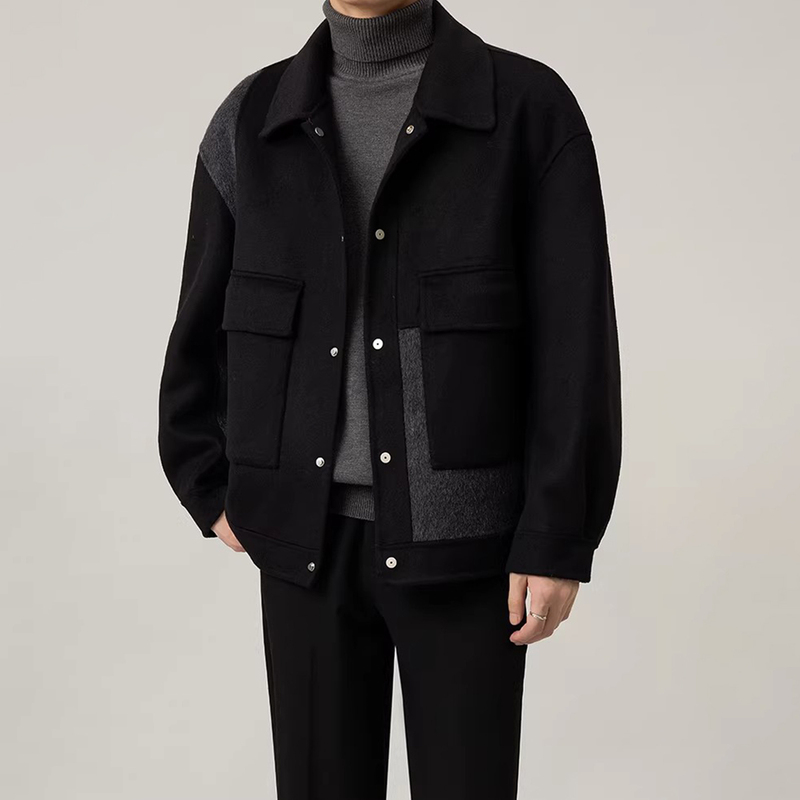 Mk Genuine Patchwork Double-Sided Wool Coat Winter 2026 Model High-End Color-Blocking Casual Lapel Men's Woolen Jacket Mk Genuine Patchwork Double-Sided Wool Coat Winter 2026 Model High-End Color-Blocking Casual Lapel Men's Woolen Jacket