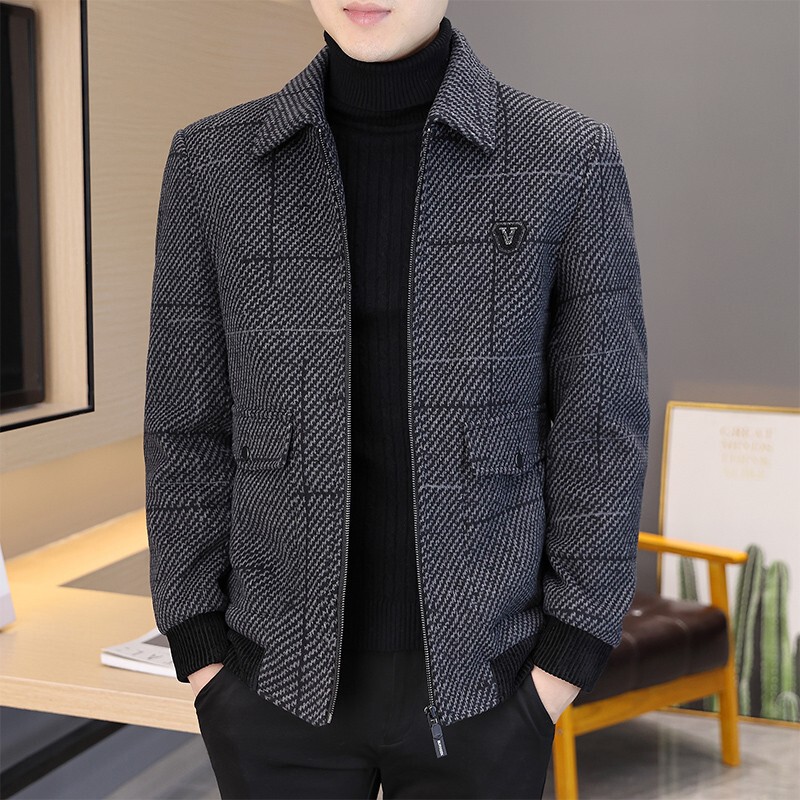 Mk Woolen Woolen Jacket Men's Short Style Autumn and Winter New Thickened Lapel High-End Casual Men's Woolen Jacket