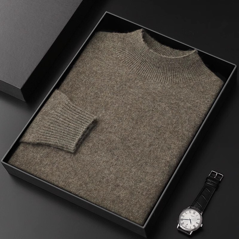 Mk100% Pure Cashmere Sweater for Men, New Winter High-End Casual Half-Turtleneck Knitwear, Men's Wool Sweater