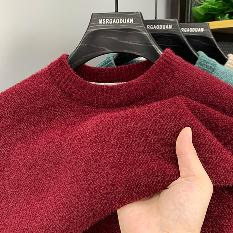 Mk Genuine Red Sweater for Men in Their Zodiac Year, Winter High-End Fleece-Lined and Thickened Chenille Men's Base Layer Shirt