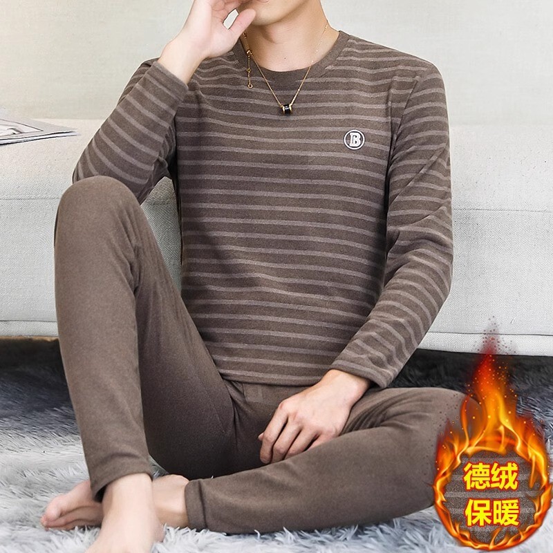 Mk Thermal Underwear Set for Men, Autumn and Winter Striped Base Layer, Middle-Aged Dad's Warm Inner Wear Mk Thermal Underwear Set for Men, Autumn and Winter Striped Base Layer, Middle-Aged Dad's Warm Inner Wear