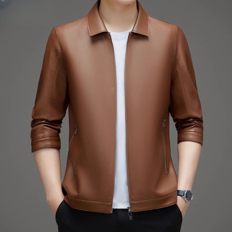 Mk Genuine Leather Jacket for Men, Turn-Down Collar, Autumn and Winter Style, Sheepskin Leather Jacket, Fleece-Lined and Thickened, Business Casual Men's Coat Mk Genuine Leather Jacket for Men, Turn-Down Collar, Autumn and Winter Style, Sheepskin Leather Jacket, Fleece-Lined and Thickened, Business Casual Men's Coat