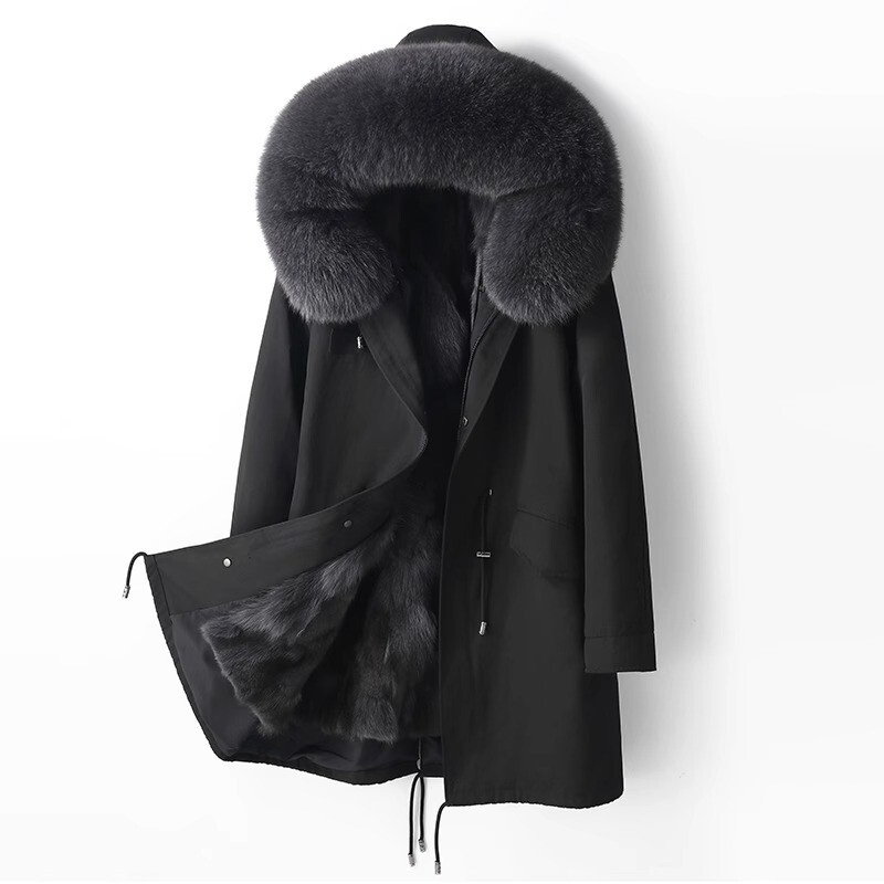 Mk Winter Detachable Parka Men's Fox Fur Lining Fur Coat Hooded Mid-Length Men's Coat