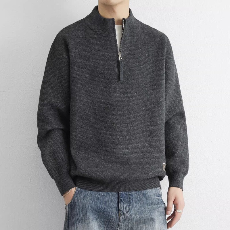 Mk Genuine Thick Heavyweight Sweater for Men, Winter High-End Half-Zip Warm Knitwear, Loose Fit for Middle-Aged Men